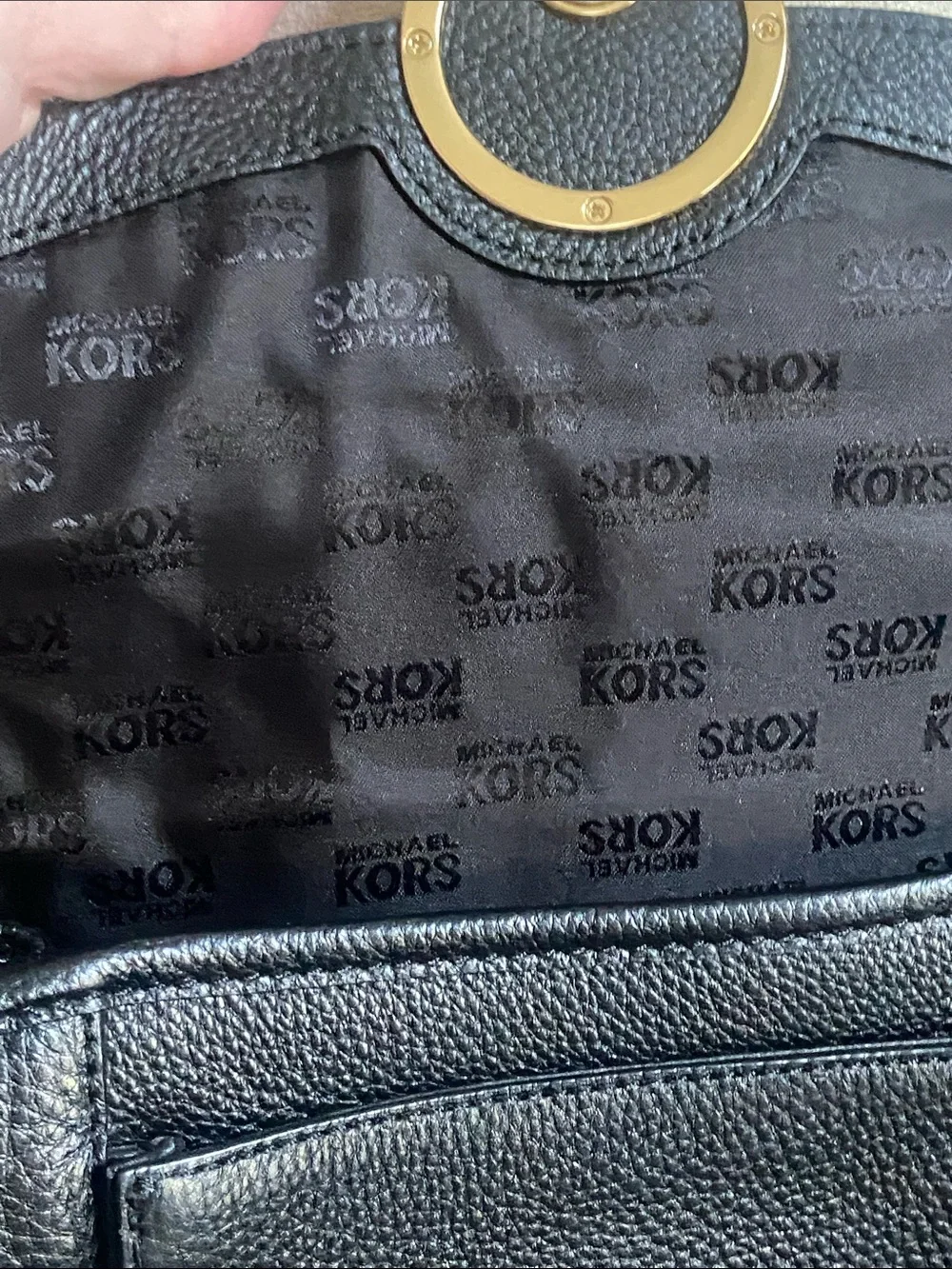 Michael Kors Black Leather Crossbody with Gold MK Emblem Purse Adj Strap